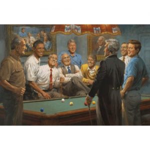 Painting of 9 Past Presidents Playing Pool, Including Obama Lincolm JFK Clinton and More