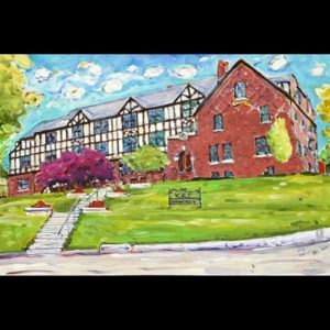 Painting of Large Sorority House on Sunny Day