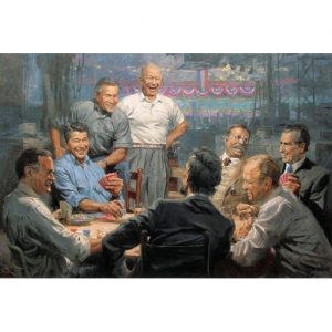 Painting of 8 Past Presidents Playing Poker and Laughing, Including Nixon, Bush Jr and Sr, Lincoln and More