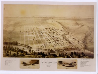 Black and White Photo - Birds Eye View of Lawrence, Kansas 1858