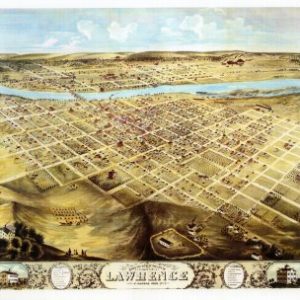 Birds Eye View of Lawrence, Kansas 1869, Open Plots of Land with River in Background