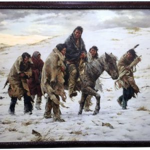 Chief Joseph Riding Horse in Snow with 5 Native American Men Walking Alongside