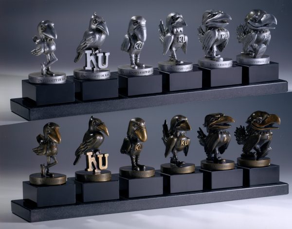 6 Pewter & 6 Bronze with Black Base - Evolution of the Jayhawk Figures