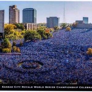 Union Station View of Royals Parade Crowd with Buildings in Background - All Wearing Blue