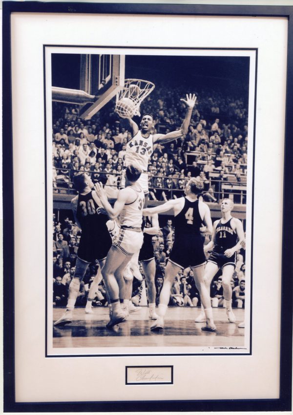 Wilt Chamberlain Kansas University Dunk Photograph While Being Defended